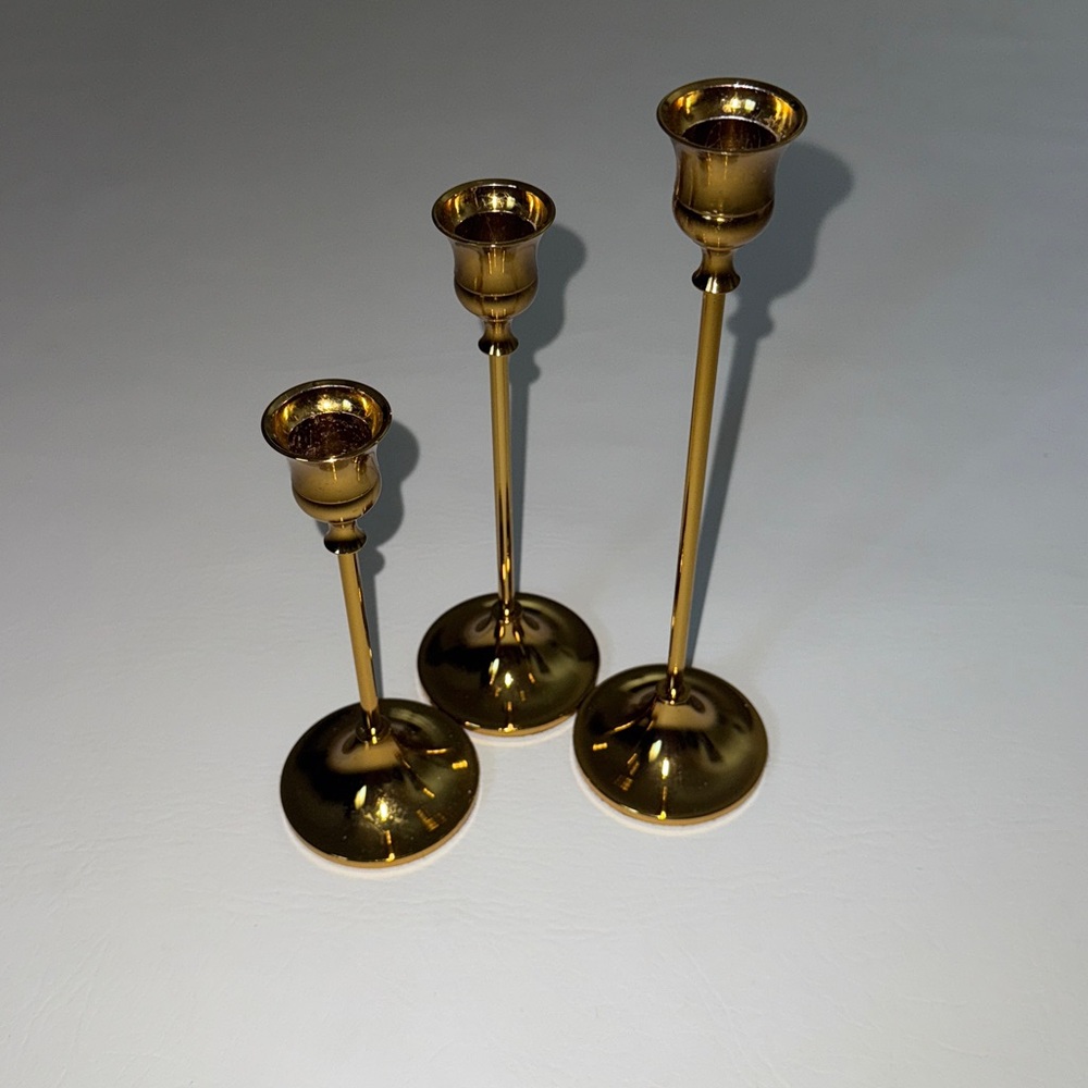 Set of 3 Gold Candle Holders
